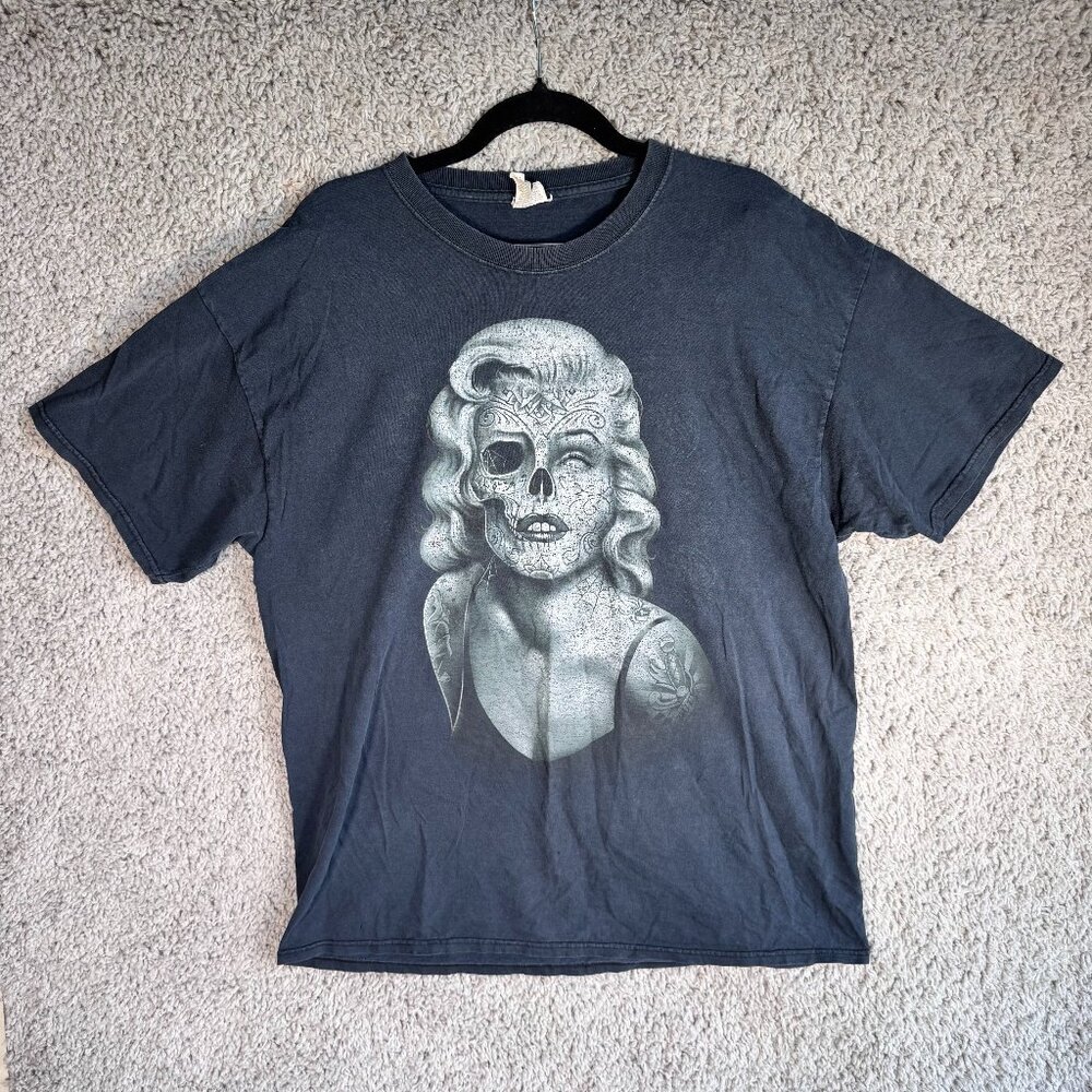 Vintage Marilyn Monroe Skull Graphic T-Shirt | XL | Dark Gray